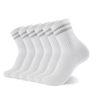 Womens 6 Pack Sports Ankle/Crop Length Socks (White/ Grey Stripes)